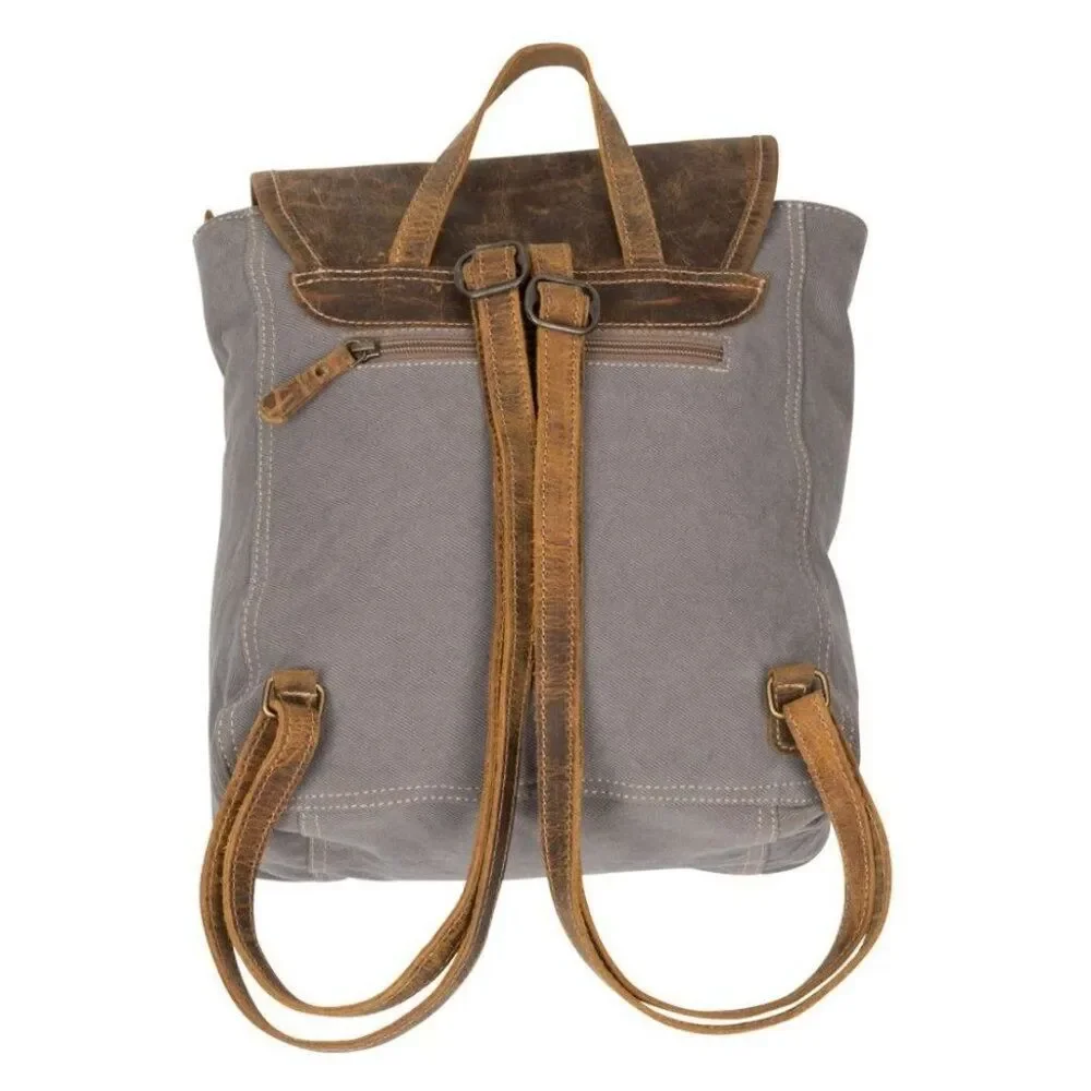 Myra Bag Handmade Felicity Backpack Upcycled Canvas & Cowhide Leather